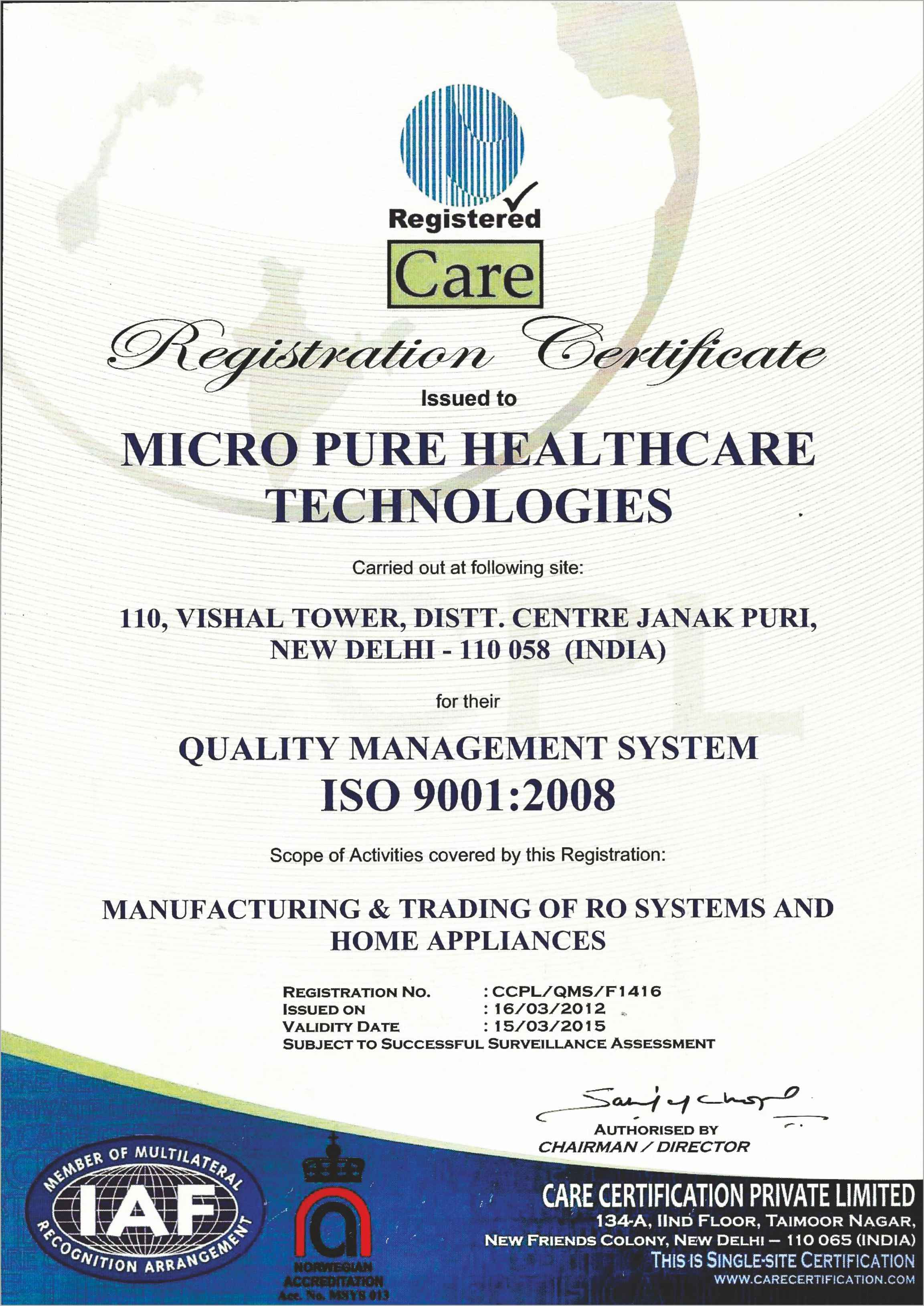 ISO 9001:2008 Quality Management System